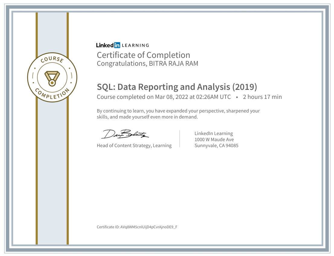 SQL Data Reporting & Analysis by Linkedin Learning